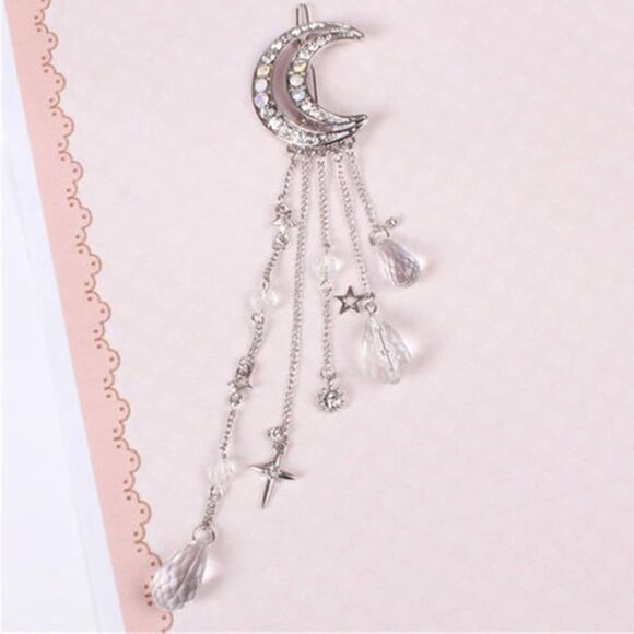 Wicked Silk Eclipse Crescent Half Moon Dangling Charm Hair Clip - Picture 2 of 4